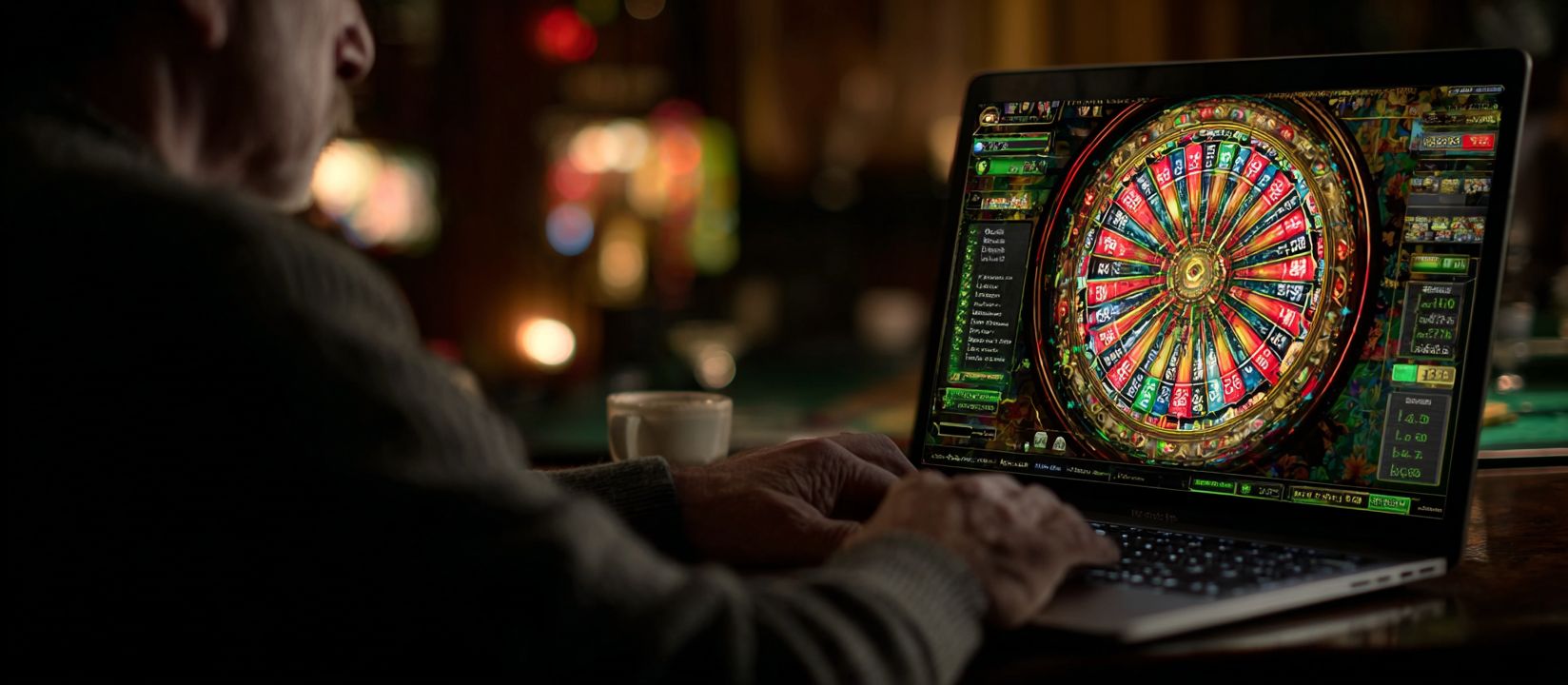 Player spinning colorful roulette wheel on laptop screen at CV333 Casino