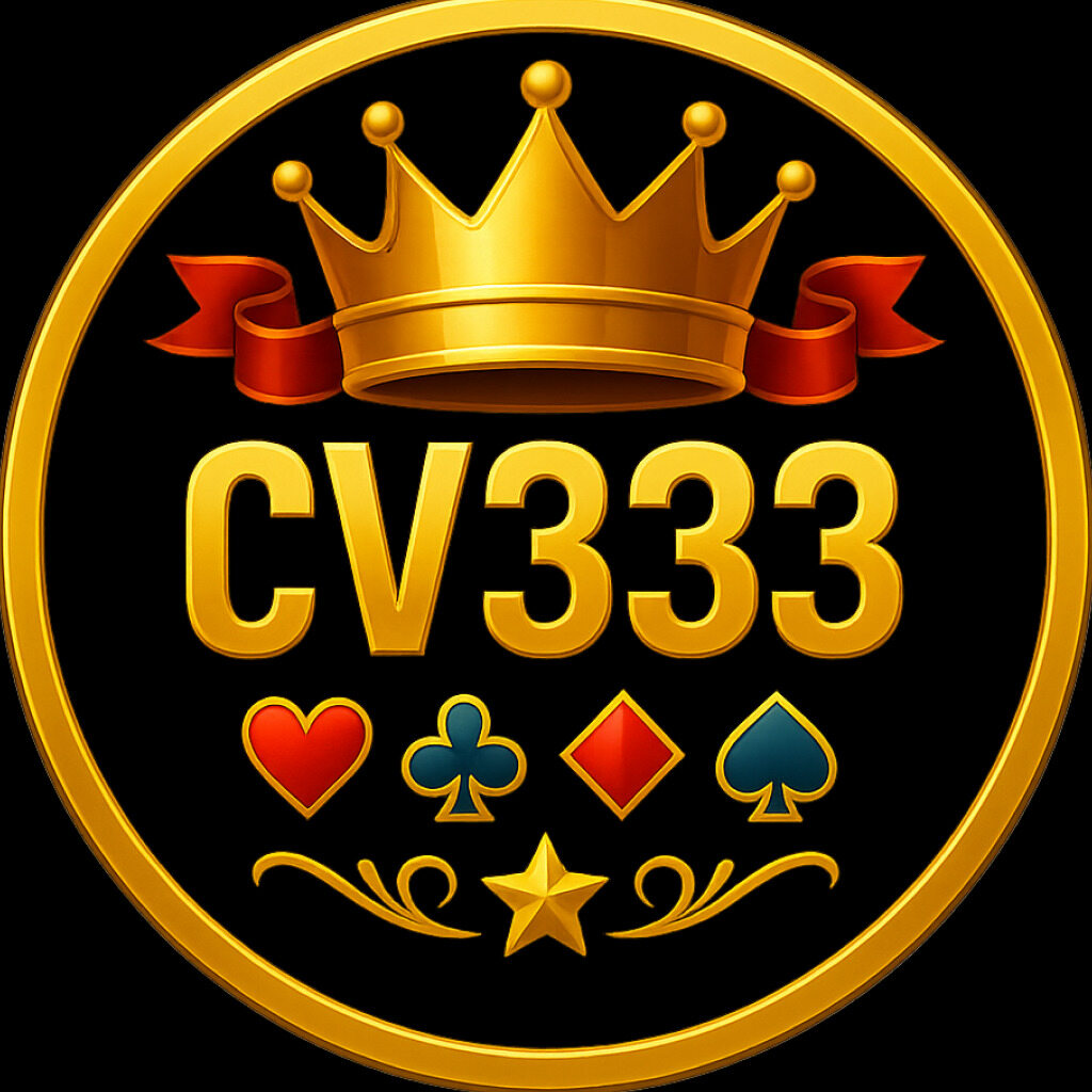 CV333 Casino golden logo with crown, poker symbols and luxury design